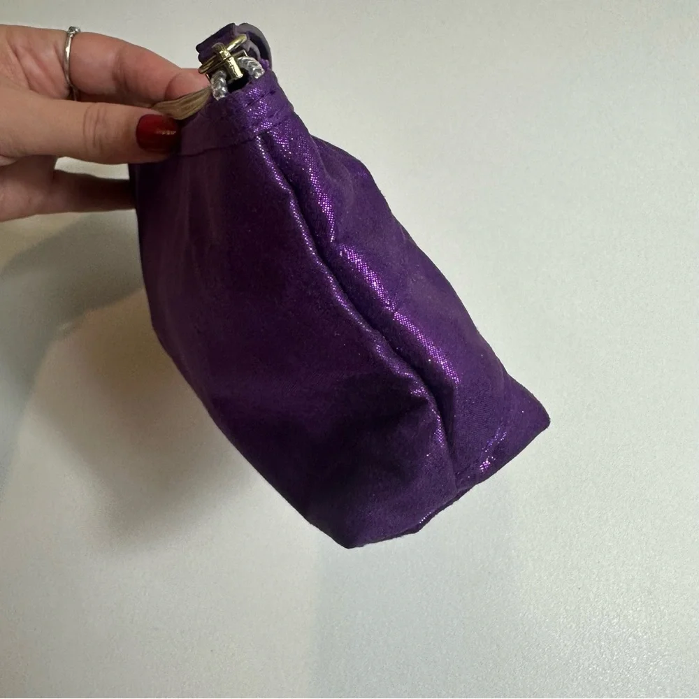 Victorias Secret Metallic Purple Shimmer Ruffle Makeup Bag Case Pouch